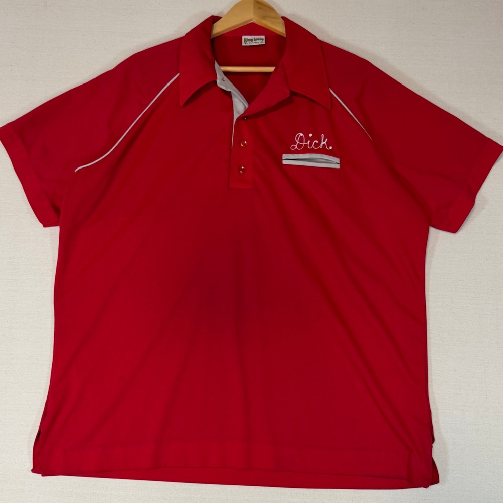 Vintage King Louie Creation Red Bowling Shirt Mens XL Dick Chain Stitched USA